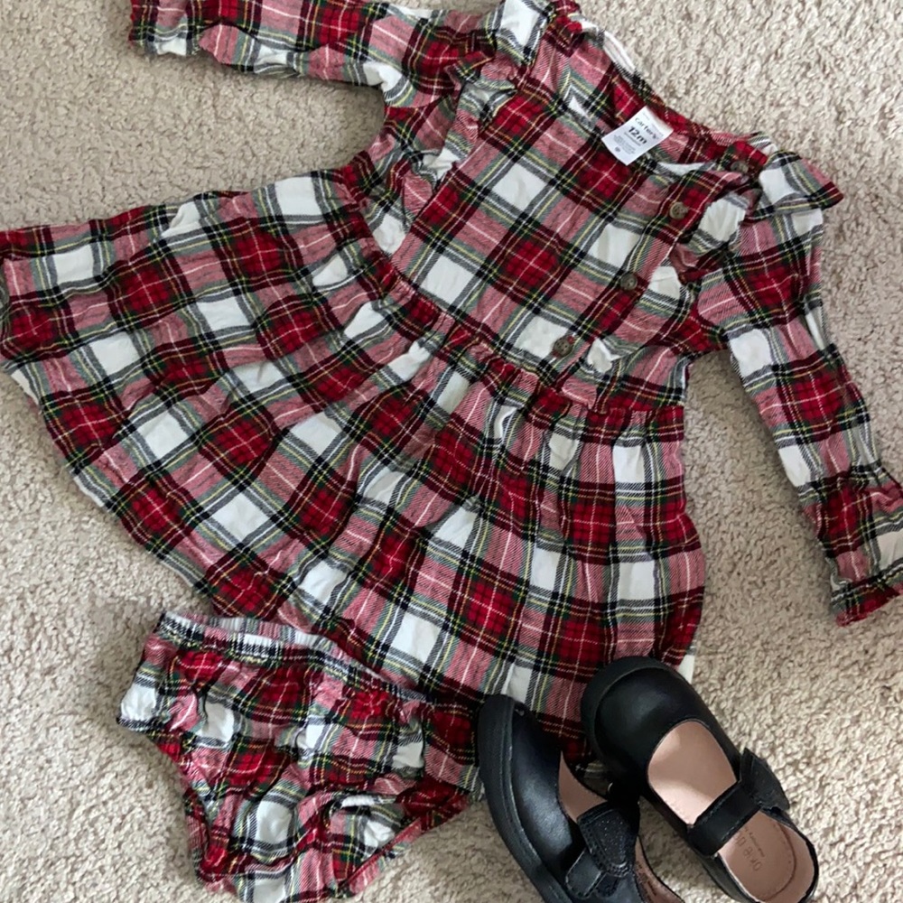 Christmas plaid Carter’s dress and bloomers 12M
